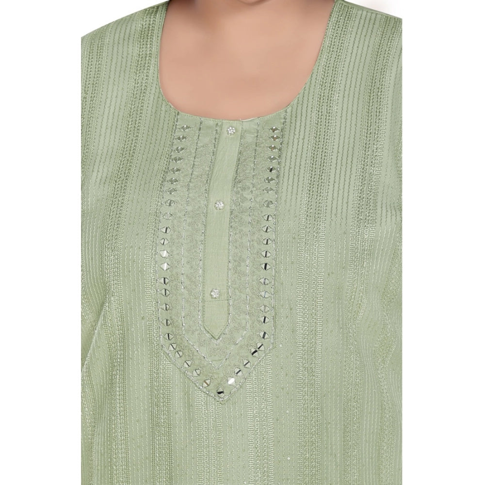 Amfyn Women's Casual 3/4th Sleeve Imported Fabric Self Embroidered Straight Kurti With Lining (Pista Green)
