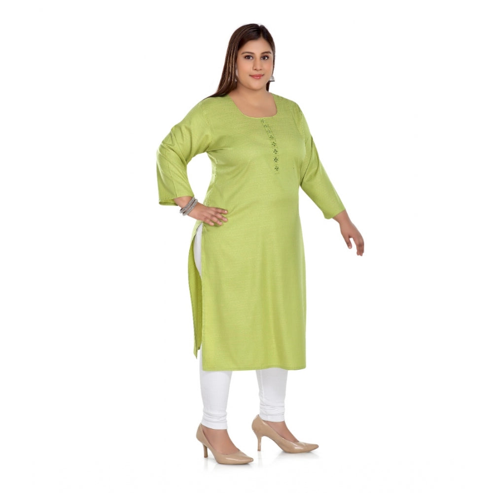 Amfyn Women's Casual 3/4th Sleeve Rayon Mirror Embroidered Straight Kurti (Apple Green)