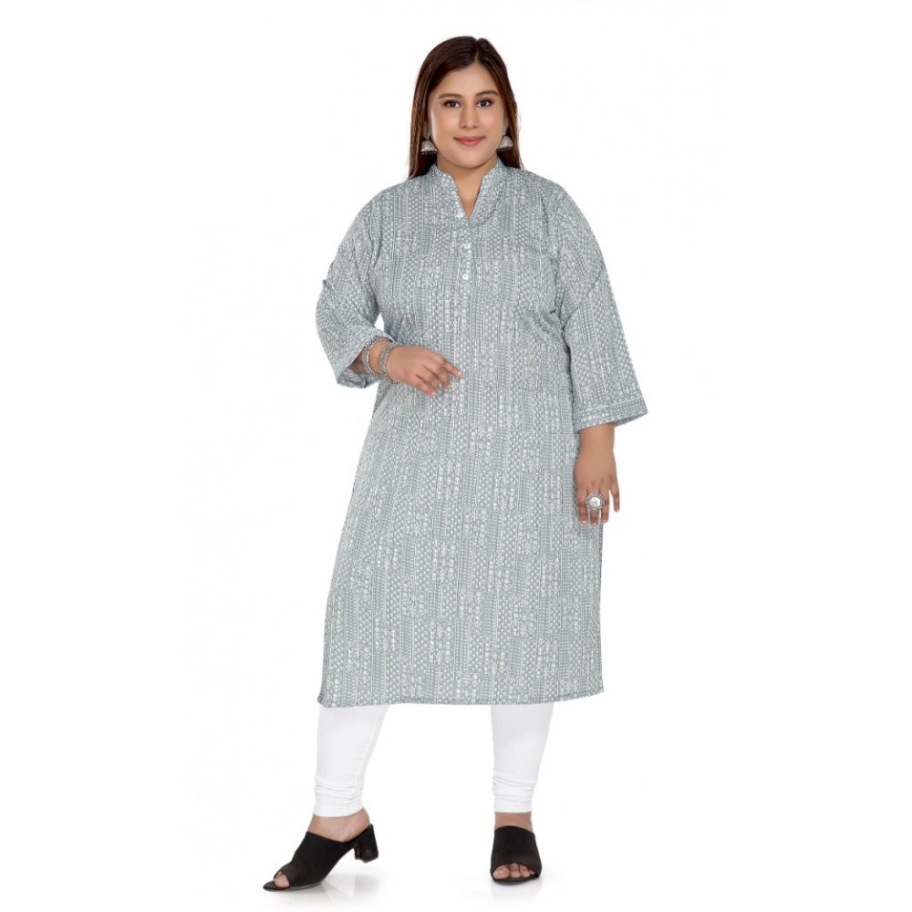 Amfyn Women's Casual 3/4th Sleeve Imported Synthetic Full printed Straight Kurti (Grey)