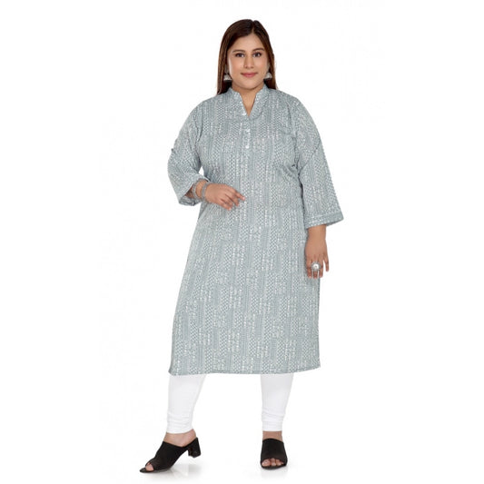 Amfyn Women's Casual 3/4th Sleeve Imported Synthetic Full printed Straight Kurti (Grey)