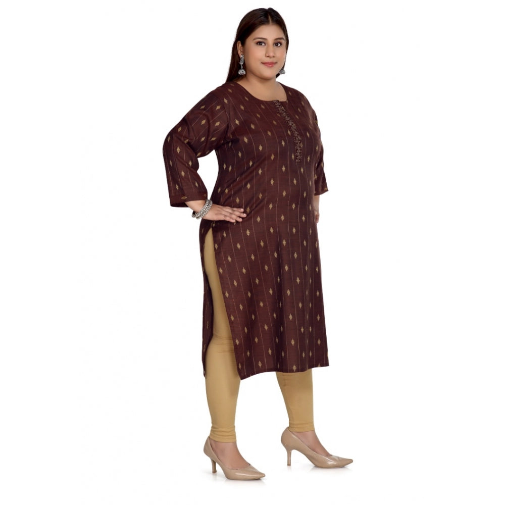 Amfyn Women's Casual 3/4th Sleeve Cotton Mix Golden Embroidered Straight Kurti (Maroon)