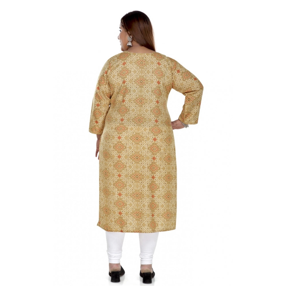 Amfyn Women's Casual 3/4th Sleeve Rayon Golden Foil Printed Straight Kurti (Tan)