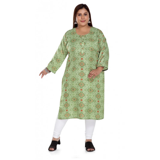 Amfyn Women's Casual 3/4th Sleeve Rayon Golden Foil Printed Straight Kurti (Pista Green)