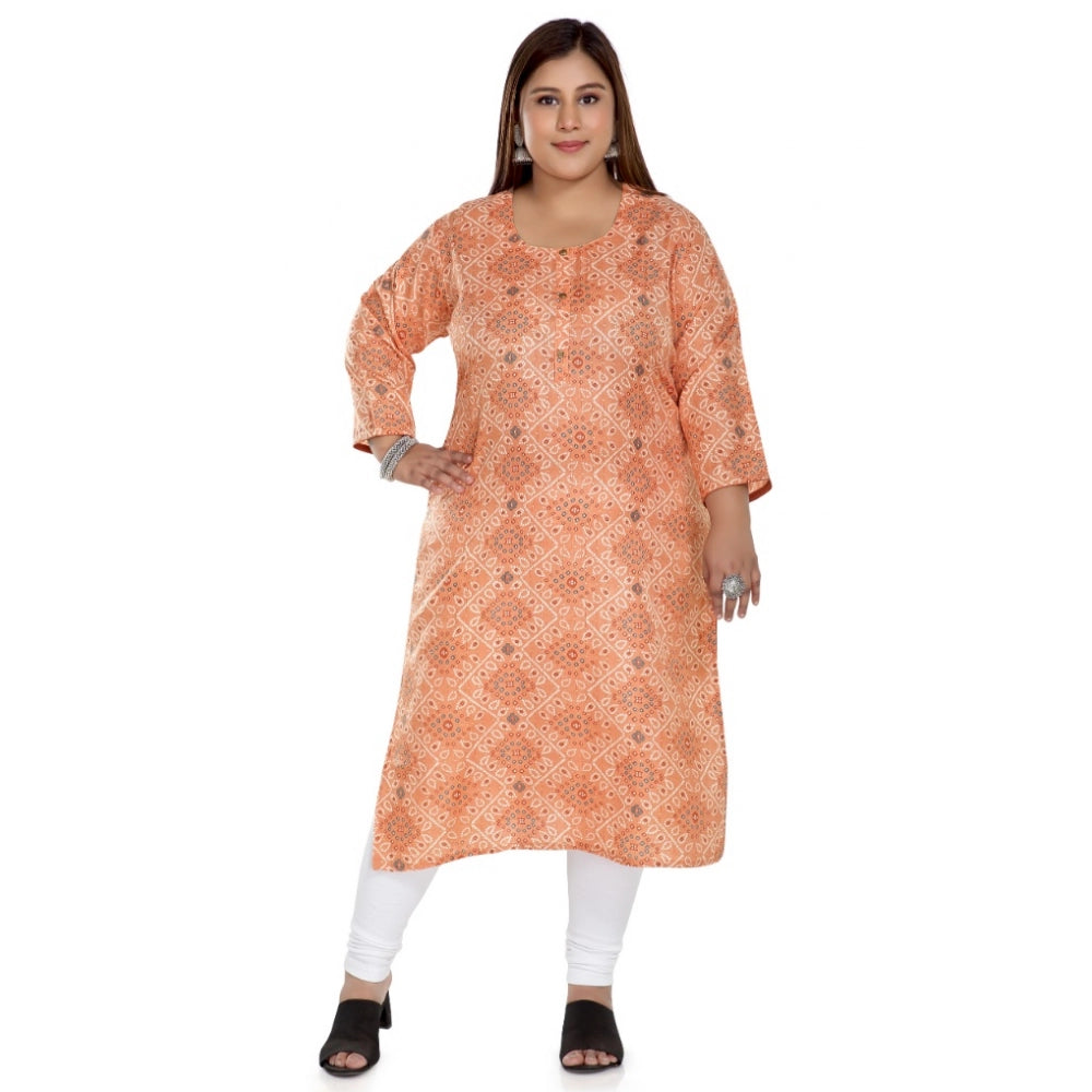 Amfyn Women's Casual 3/4th Sleeve Rayon Golden Foil Printed Straight Kurti (Light Orange)