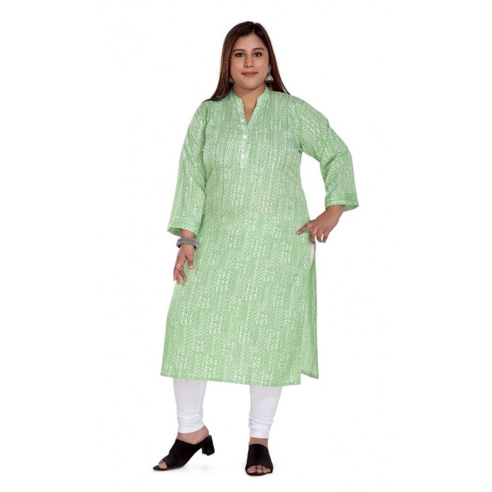 Amfyn Women's Casual 3/4th Sleeve Imported Synthetic Full printed Straight Kurti (Pista Green)