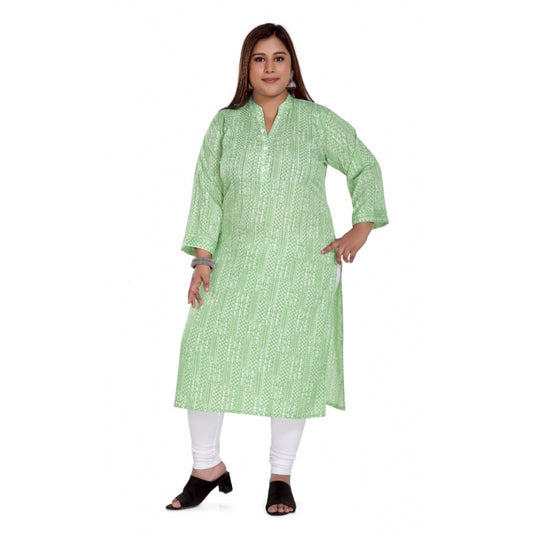 Amfyn Women's Casual 3/4th Sleeve Imported Synthetic Full printed Straight Kurti (Pista Green)