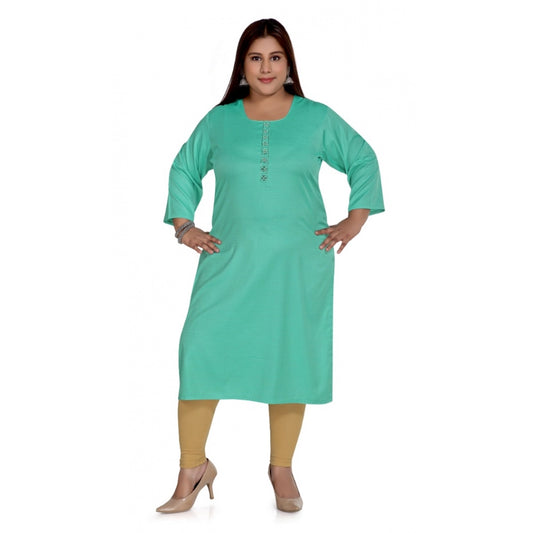 Amfyn Women's Casual 3/4th Sleeve Rayon Mirror Embroidered Straight Kurti (Turquoise)