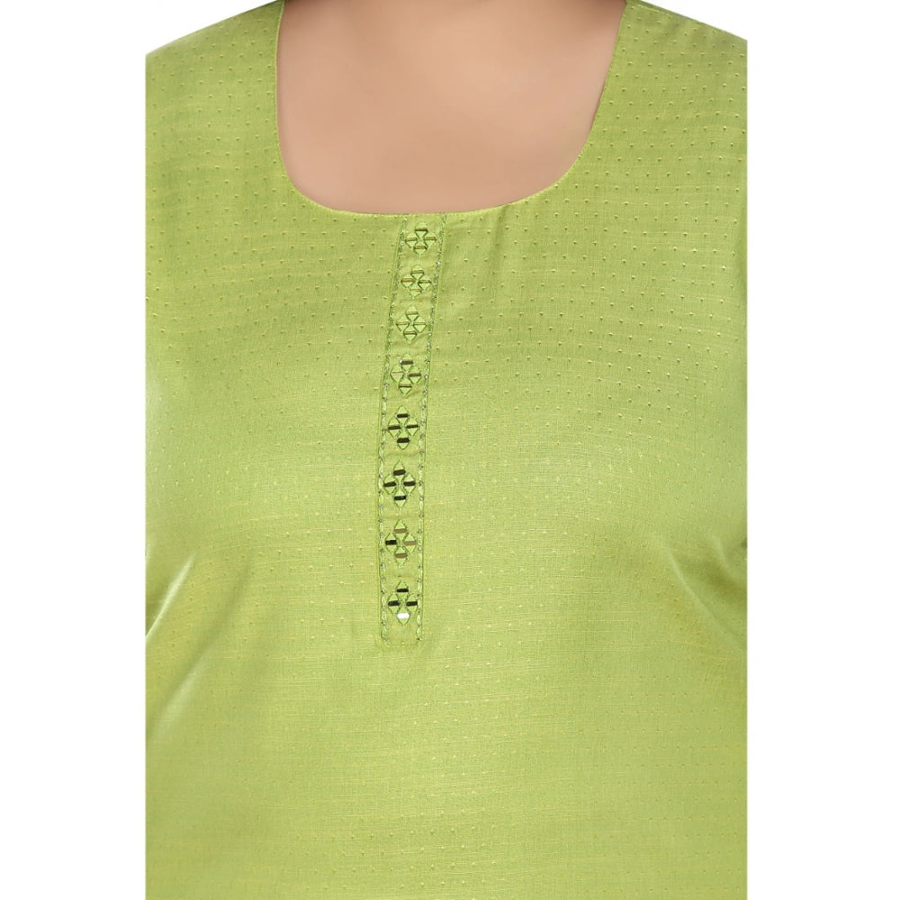Amfyn Women's Casual 3/4th Sleeve Rayon Mirror Embroidered Straight Kurti (Apple Green)