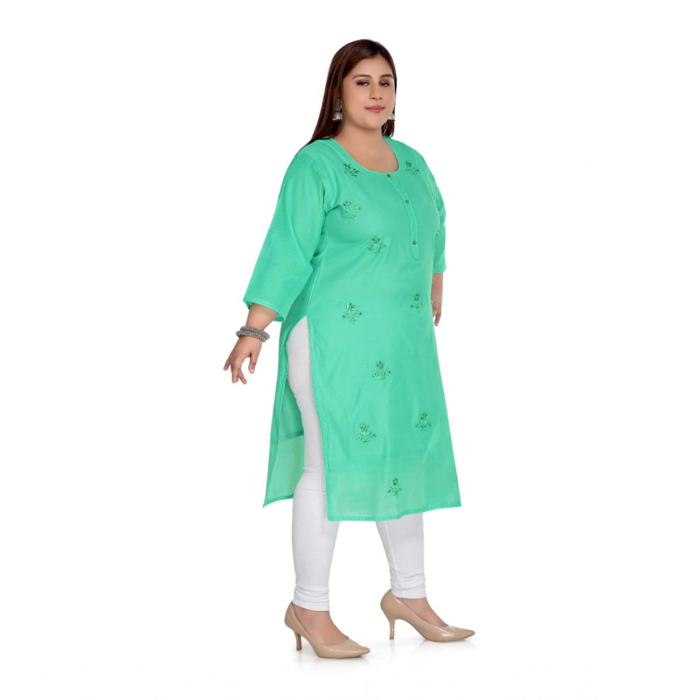 Amfyn Women's Casual 3/4th Sleeve Rayon Mirror Embroidered Straight Kurti (Green)