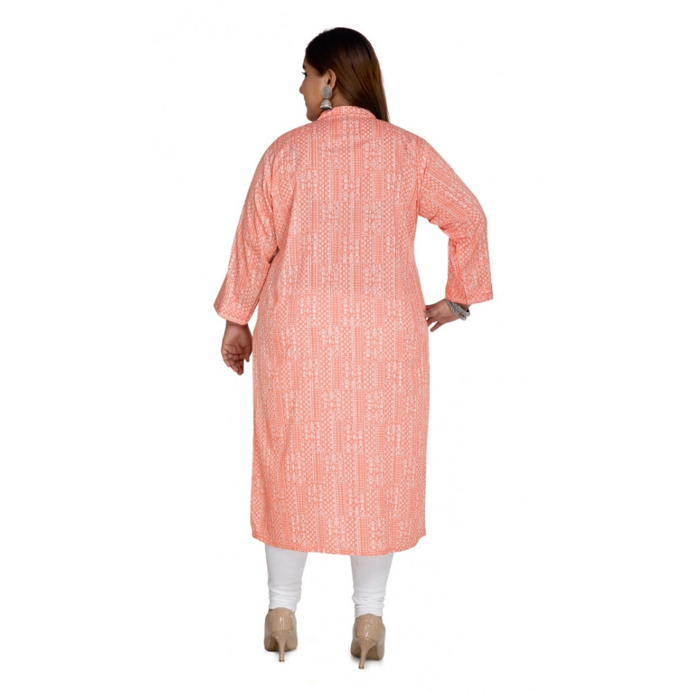 Amfyn Women's Casual 3/4th Sleeve Imported Synthetic Full printed Straight Kurti (Coral Pink)