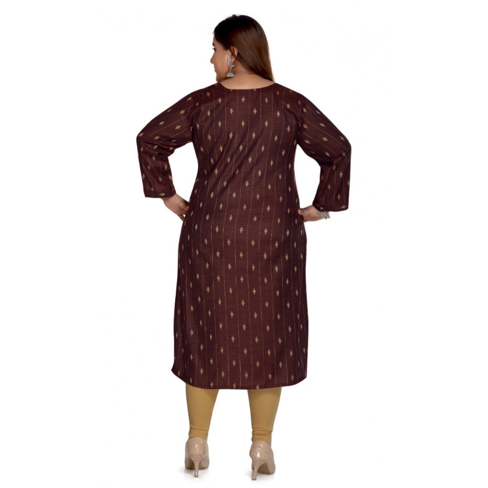 Amfyn Women's Casual 3/4th Sleeve Cotton Mix Golden Embroidered Straight Kurti (Maroon)