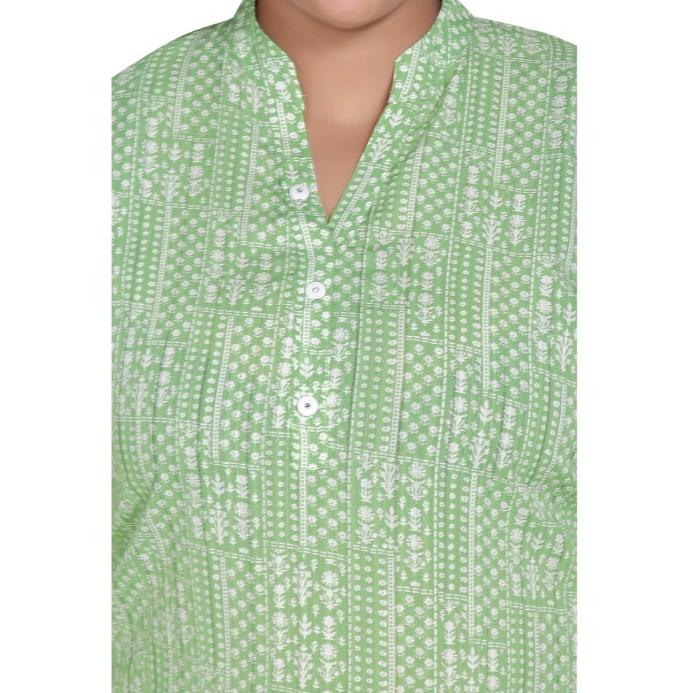 Amfyn Women's Casual 3/4th Sleeve Imported Synthetic Full printed Straight Kurti (Pista Green)