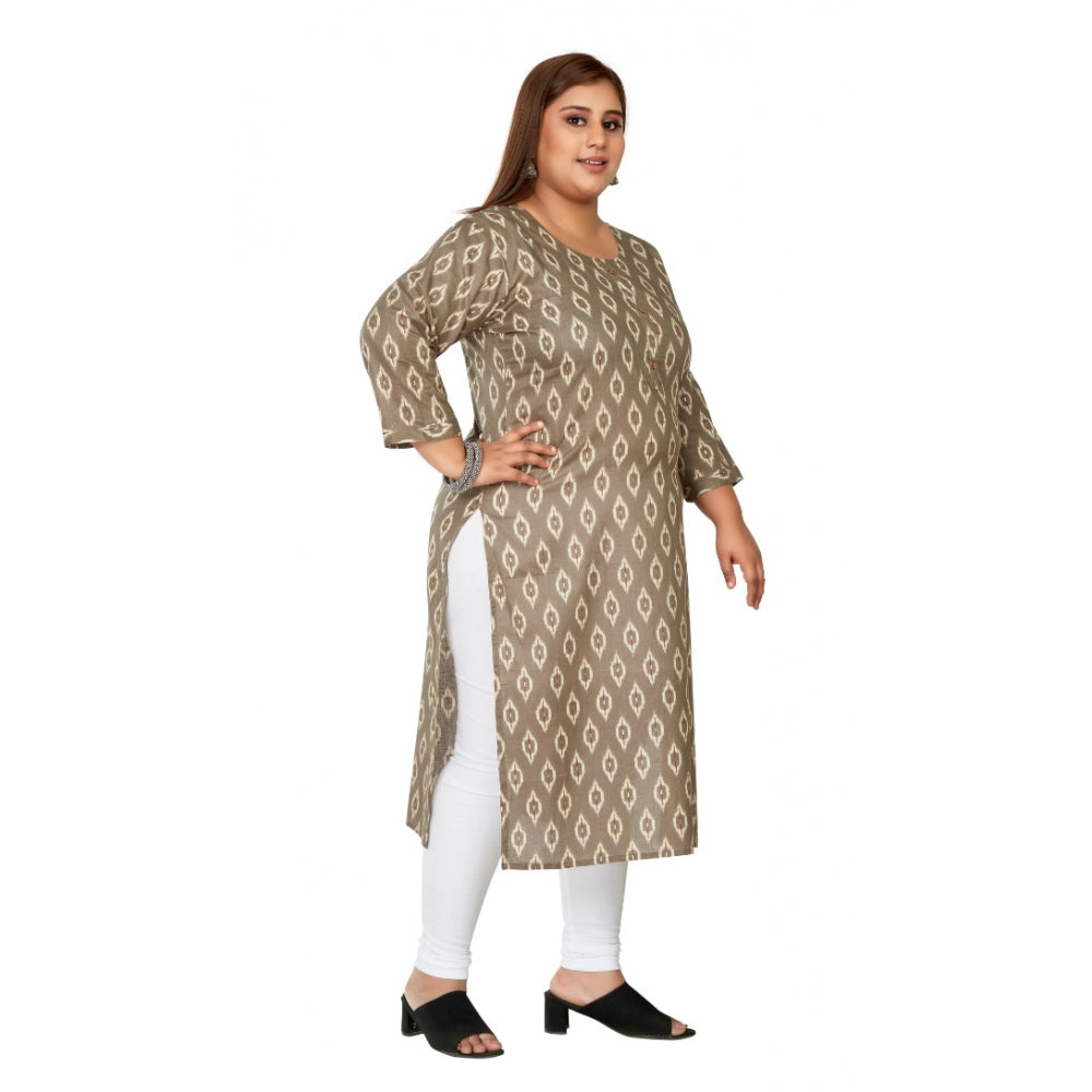 Amfyn Women's Casual 3/4th Sleeve Pure Cotton Ikkat Printed Straight Kurti (Dark Grey)