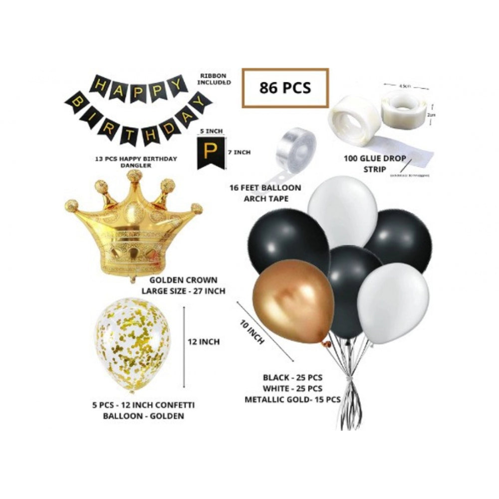 Fashion Black Gold Birthday Party Decoration Set Of Banner And Balloons (Multicolor)