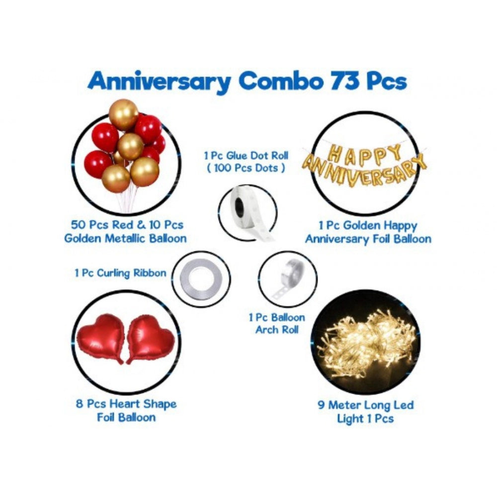 Fashion Red And Golden Happy Anniversary Decorations Set Of Metallic Balloons (Multicolor)