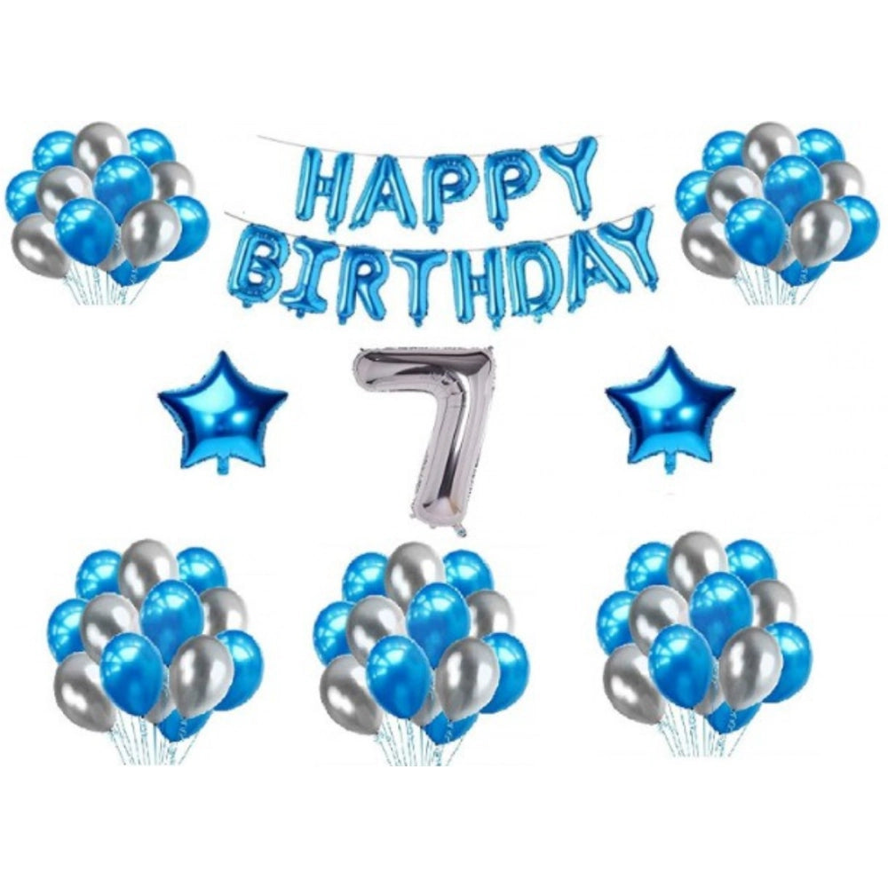 Amfyn 7Th Happy Birthday Decoration Combo With Foil And Star Balloons (Blue, Silver)