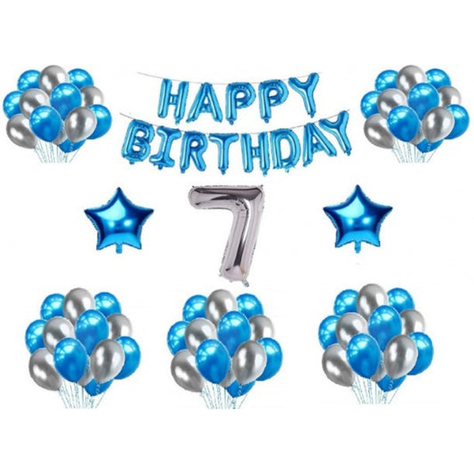 Amfyn 7Th Happy Birthday Decoration Combo With Foil And Star Balloons (Blue, Silver)