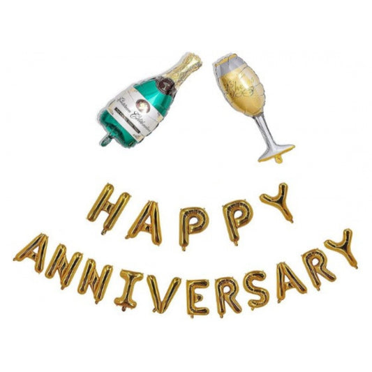 Fashion Happy Anniversary Alphabet Foil Balloon Combo With Bottle And Cheersglass Balloons (Multicolor)