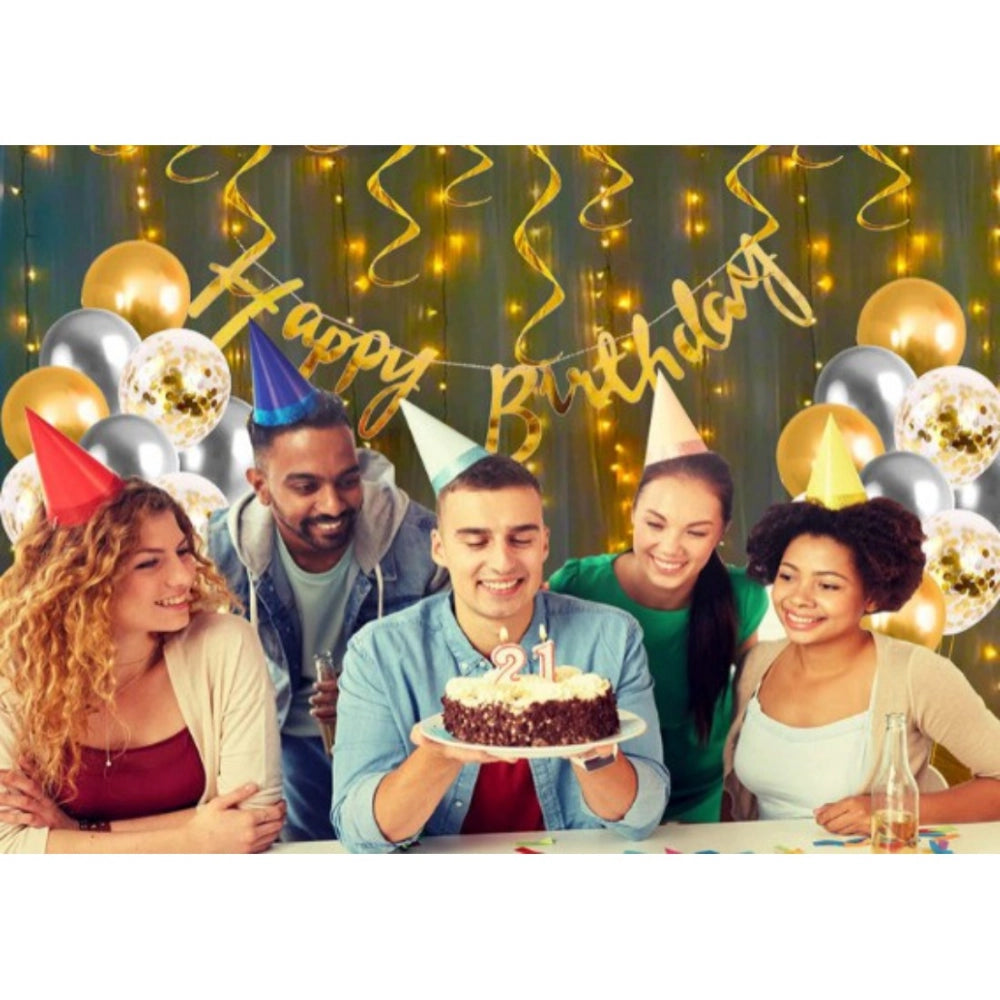 Amfyn Happy Birthday Decoration Kit Combo With Fairy Led Light (Multicolor)