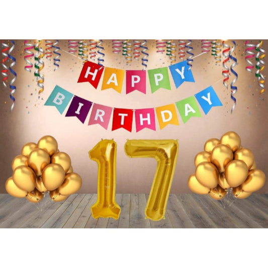 Amfyn 17Th Happy Birthday Decoration Combo With Multi Color Banner (Multicolor)