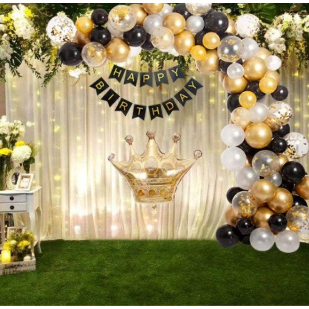 Fashion Black Gold Birthday Party Decoration Set Of Banner And Balloons (Multicolor)