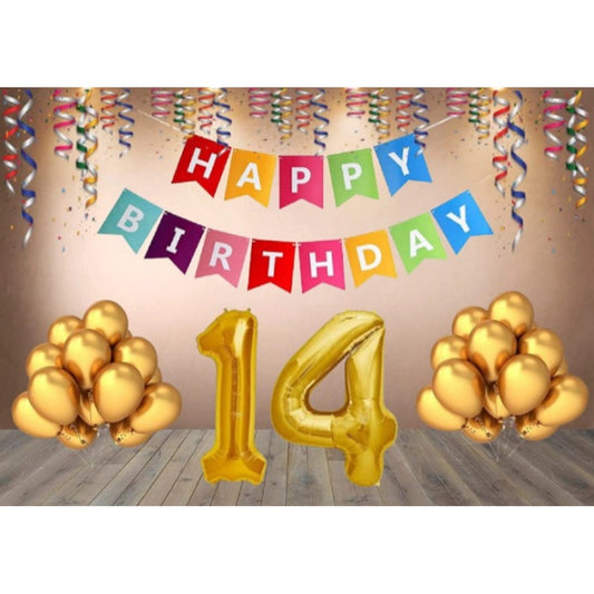 Amfyn 14Th Happy Birthday Decoration Combo With Multi Color Banner (Multicolor)