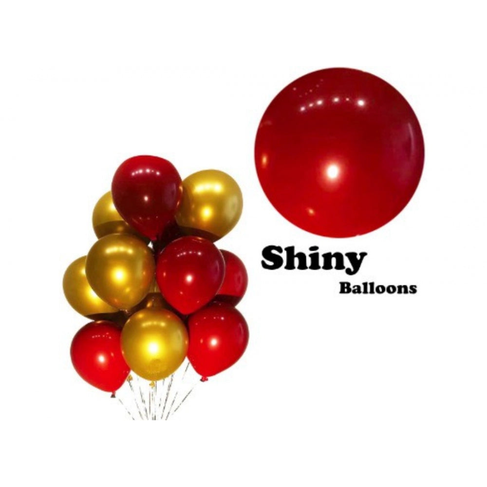 Fashion Red And Golden Happy Anniversary Decorations Set Of Metallic Balloons (Multicolor)