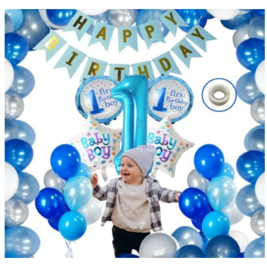 Amfyn 1St Birthday Baby Boytheme Decorations Kit Combo (Blue)