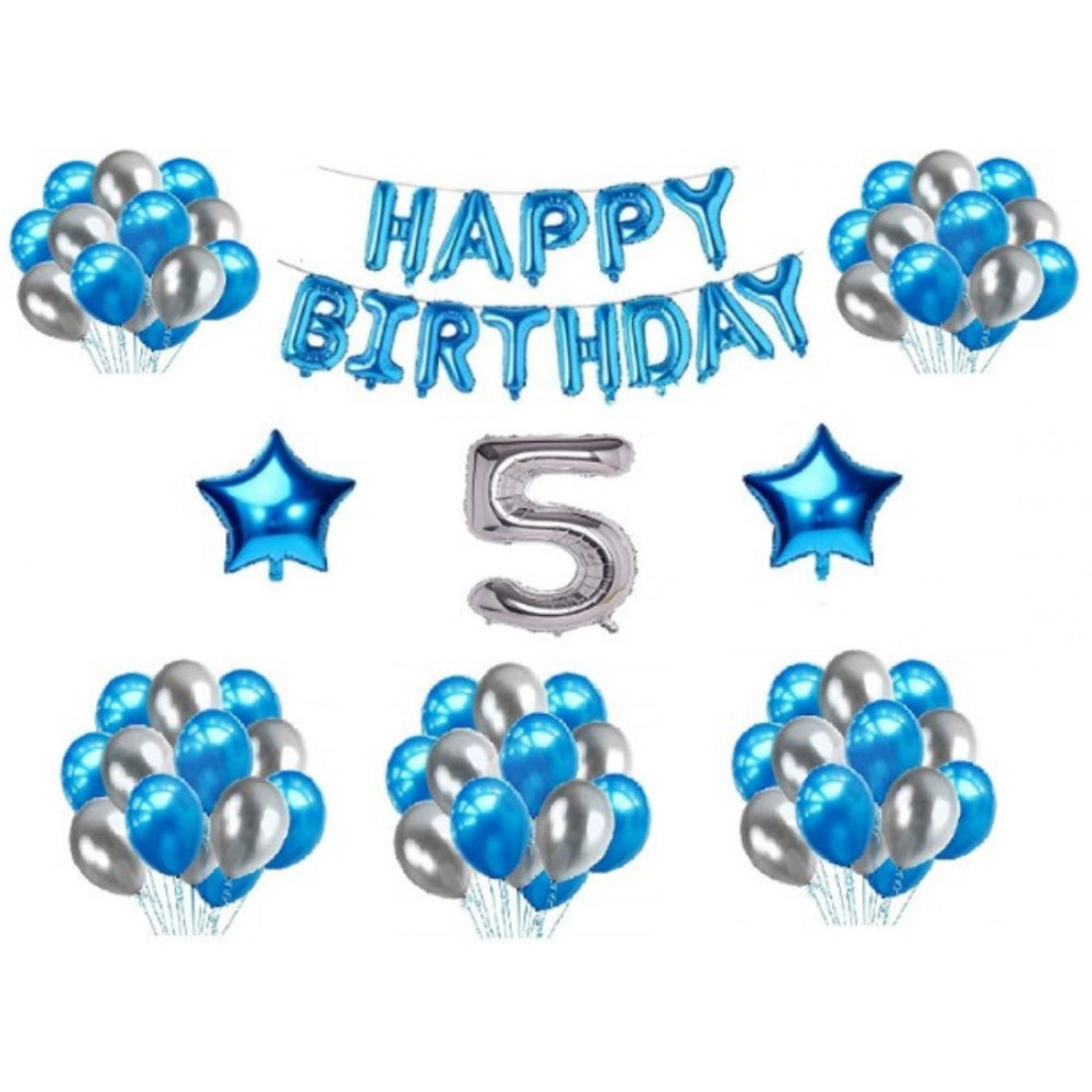 Amfyn 5Th Happy Birthday Decoration Combo With Foil And Star Balloons (Blue, Silver)