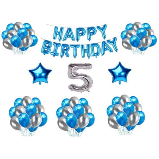 Amfyn 5Th Happy Birthday Decoration Combo With Foil And Star Balloons (Blue, Silver)