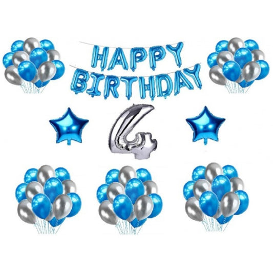 Amfyn 4Th Happy Birthday Decoration Combo With Foil And Star Balloons (Blue, Silver)