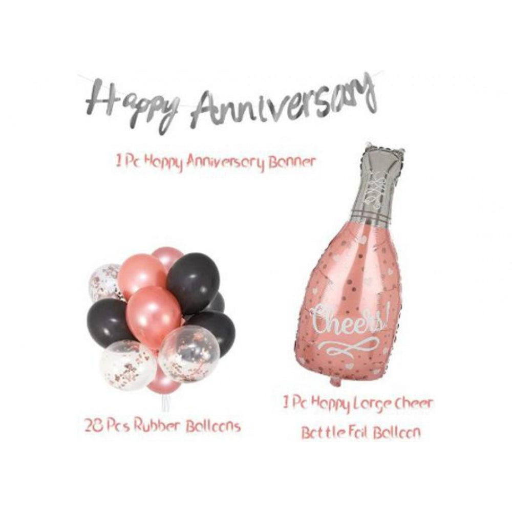 Amfyn Happy Anniversary Decoration Set Cheer Bottle And Foil Balloons (Rose Gold)