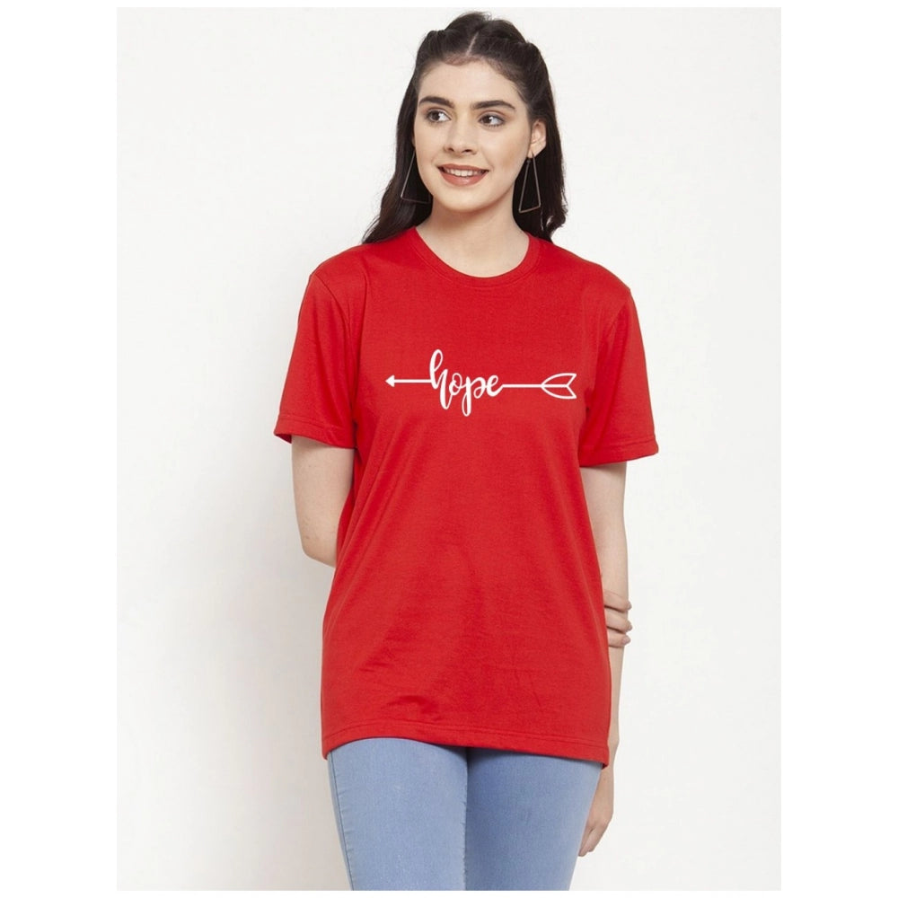 Amfyn Women's Cotton Blend Hope Printed T-Shirt (Red)