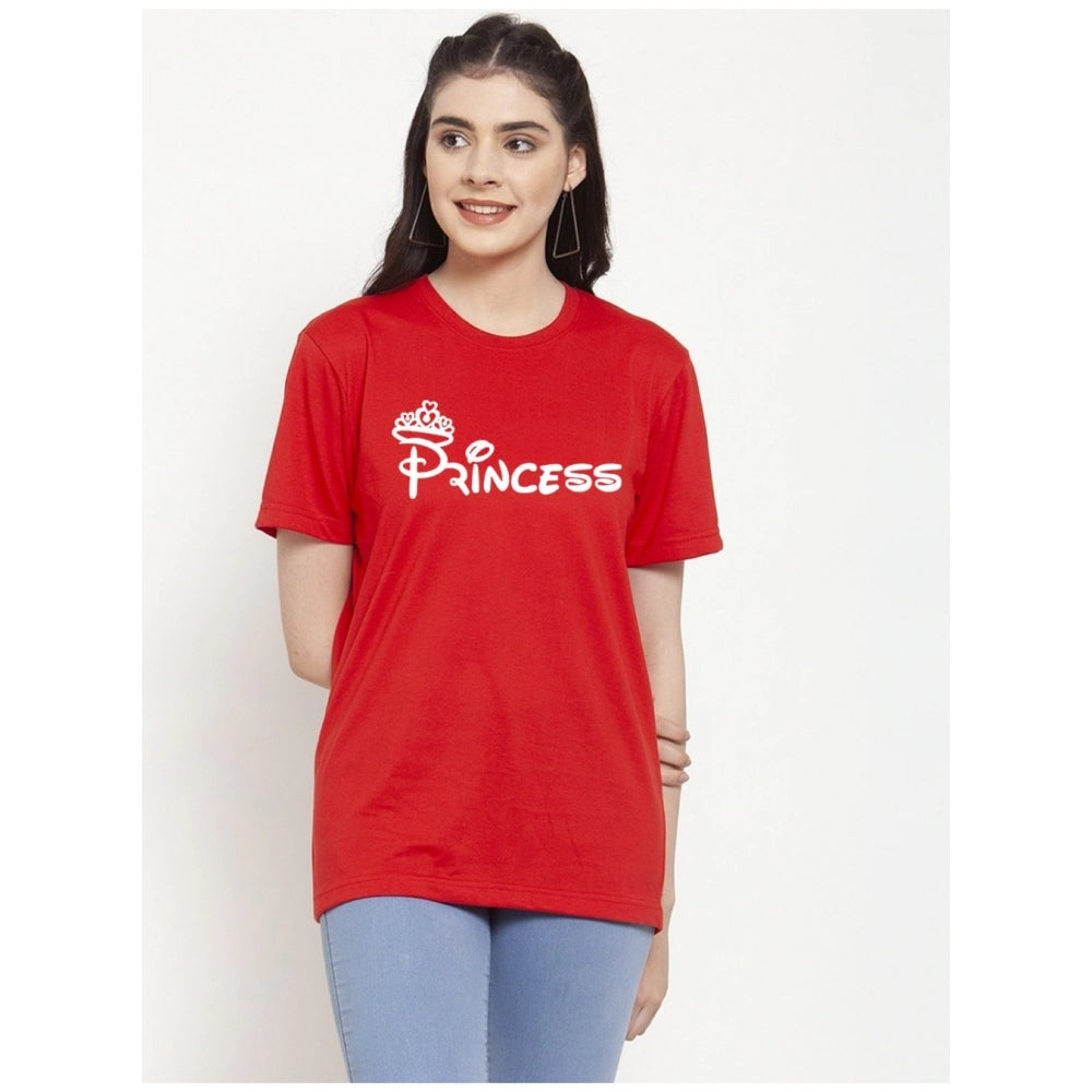 Amfyn Women's Cotton Blend Princess Printed T-Shirt (Red)