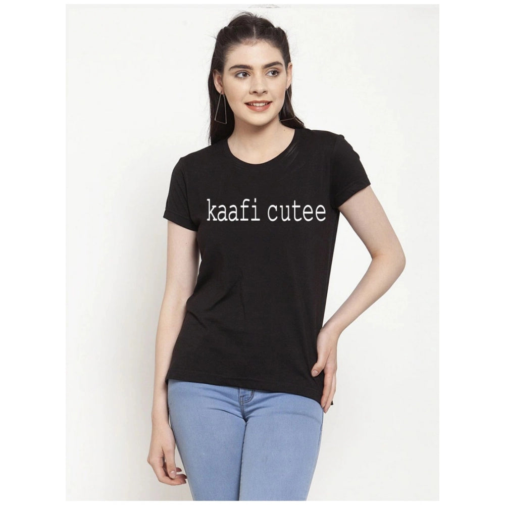Amfyn Women's Cotton Blend Kaafi Cutee Printed T-Shirt (Black)