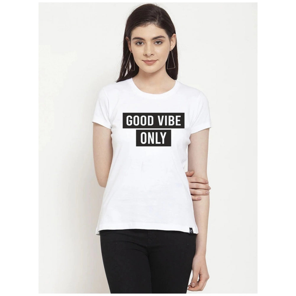 Amfyn Women's Cotton Blend Good Vibe Only Printed T-Shirt (White)