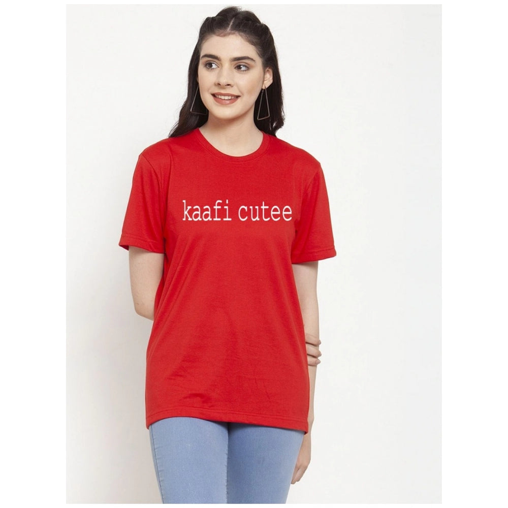 Amfyn Women's Cotton Blend Kaafi Cutee Printed T-Shirt (Red)