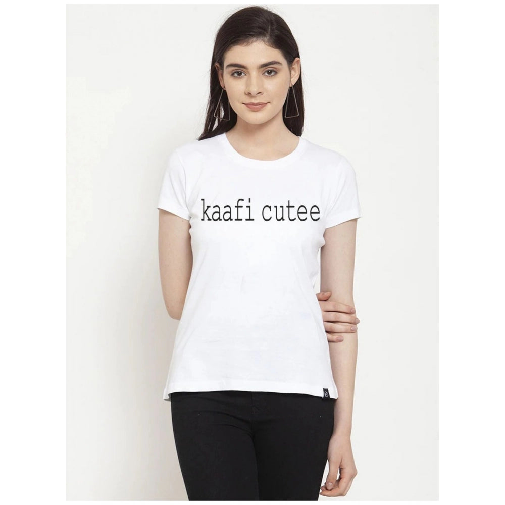 Amfyn Women's Cotton Blend Kaafi Cutee Printed T-Shirt (White)