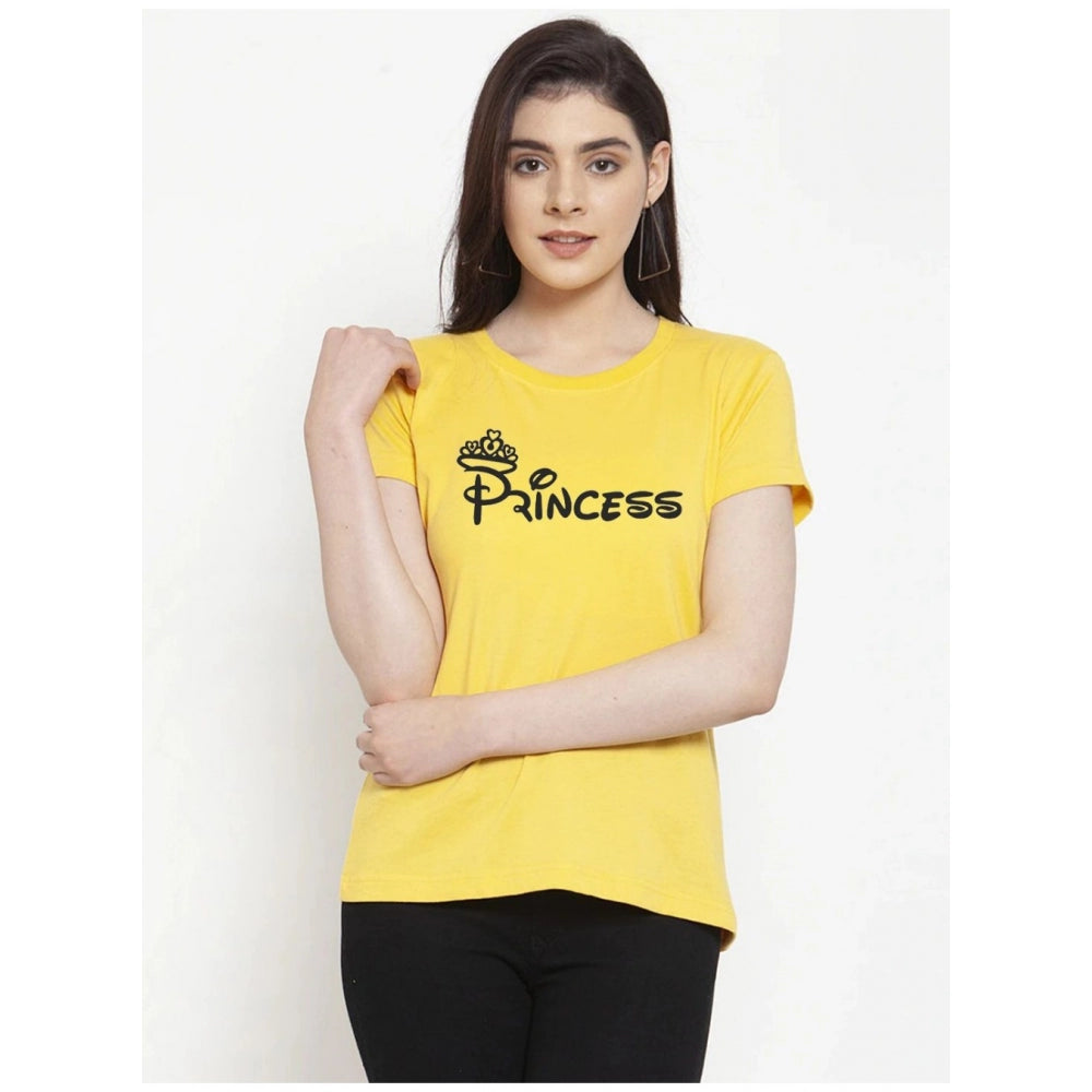 Amfyn Women's Cotton Blend Princess Printed T-Shirt (Yellow)