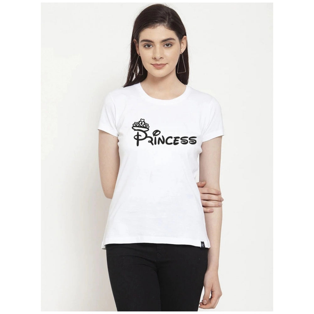 Amfyn Women's Cotton Blend Princess Printed T-Shirt (White)