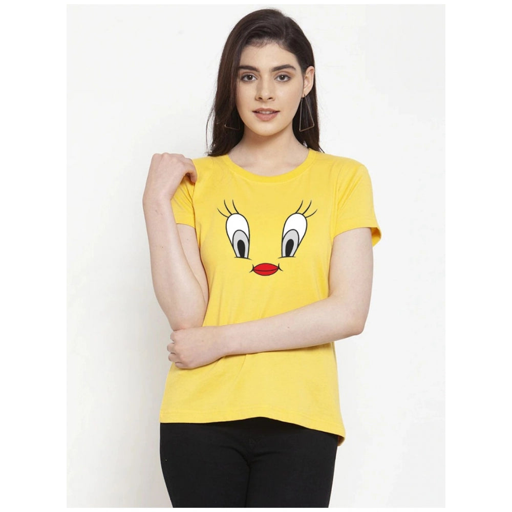 Amfyn Women's Cotton Blend Graphic Print Printed T-Shirt (Yellow)