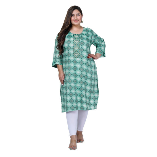 Amfyn Women's Office wear Golden Foil Capsule Straight Kurti (Light Green)