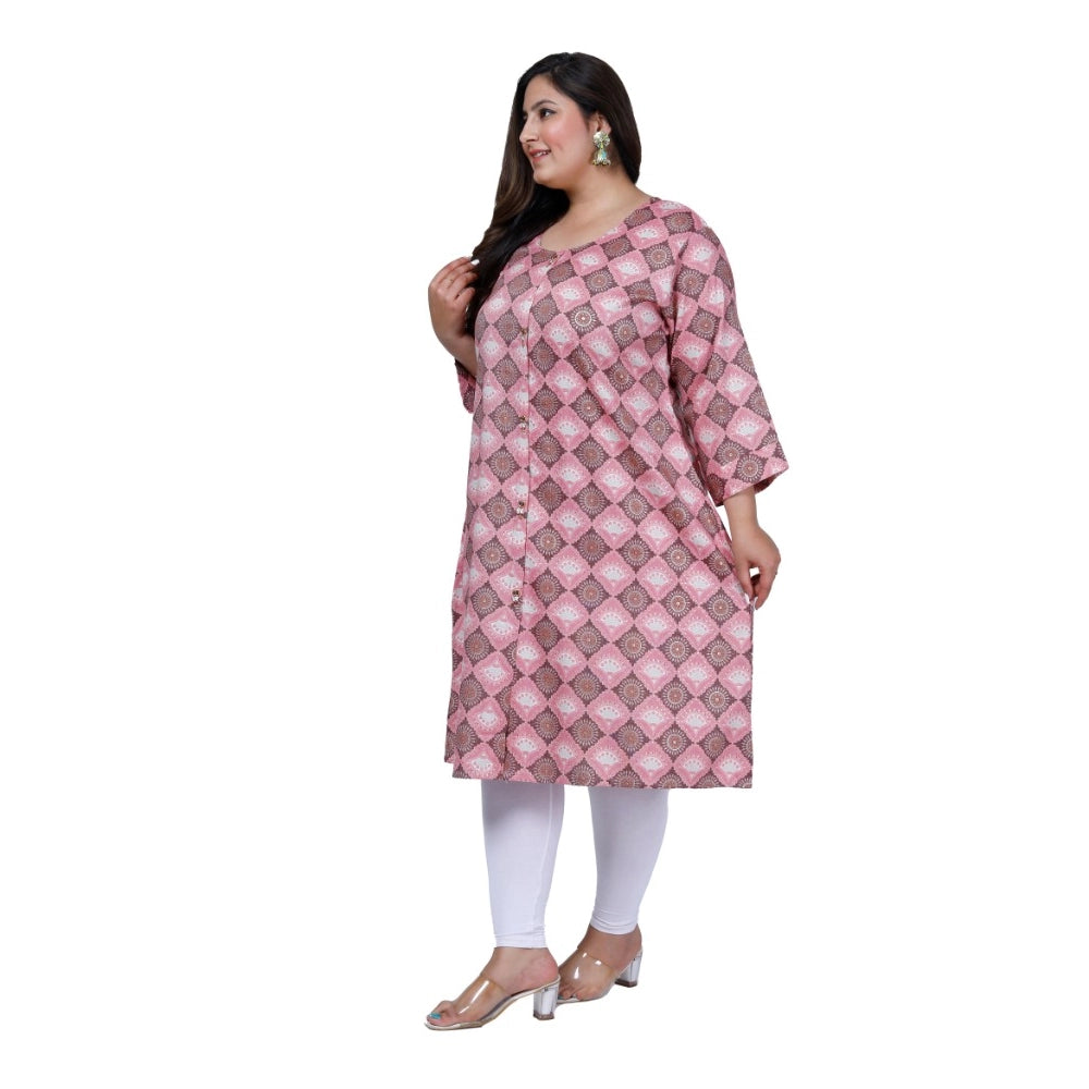 Amfyn Women's Office wear Golden Foil Capsule A-Line Kurti (Pink)