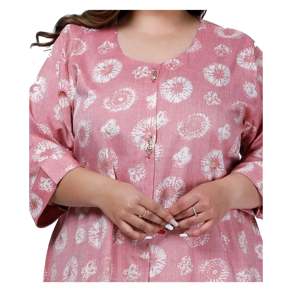 Amfyn Women's Office wear Golden Foil Capsule A-Line Kurti (Pink)