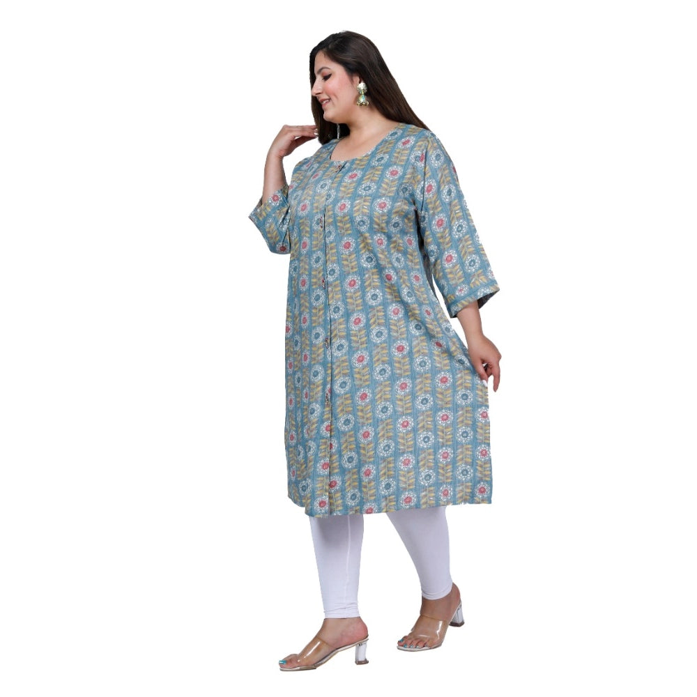 Amfyn Women's Office wear Golden Foil Capsule A-Line Kurti (Light Blue)