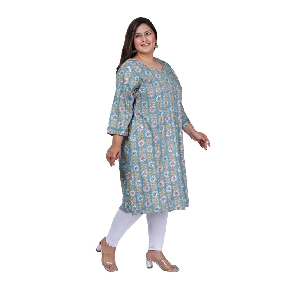 Amfyn Women's Office wear Golden Foil Capsule A-Line Kurti (Light Blue)