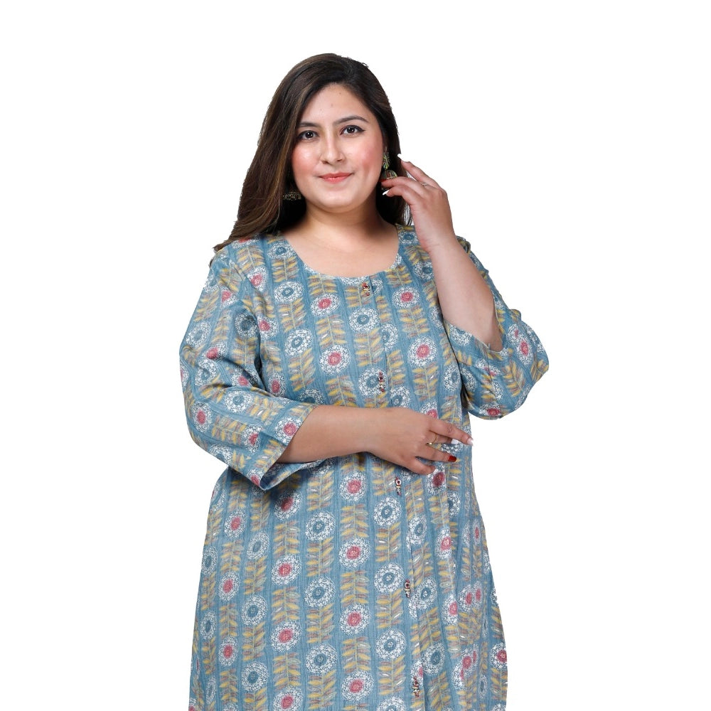Amfyn Women's Office wear Golden Foil Capsule A-Line Kurti (Light Blue)