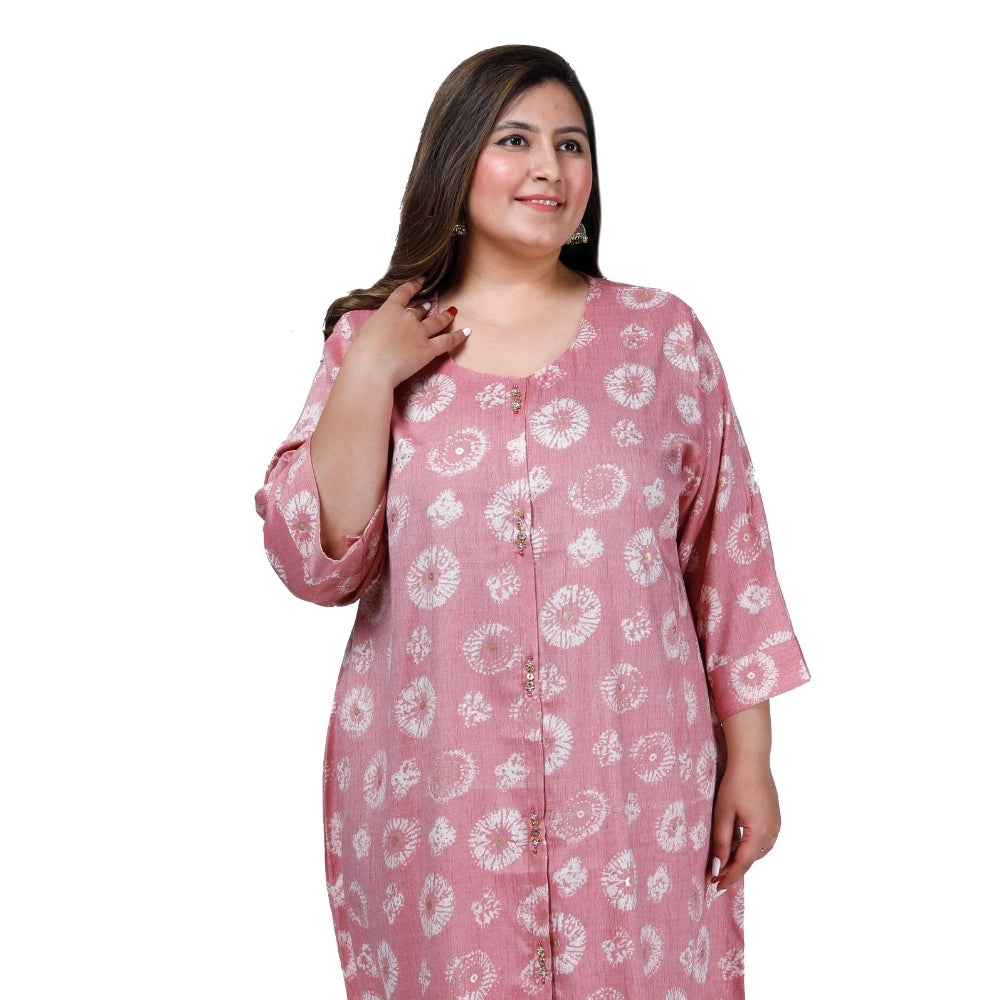 Amfyn Women's Office wear Golden Foil Capsule A-Line Kurti (Pink)