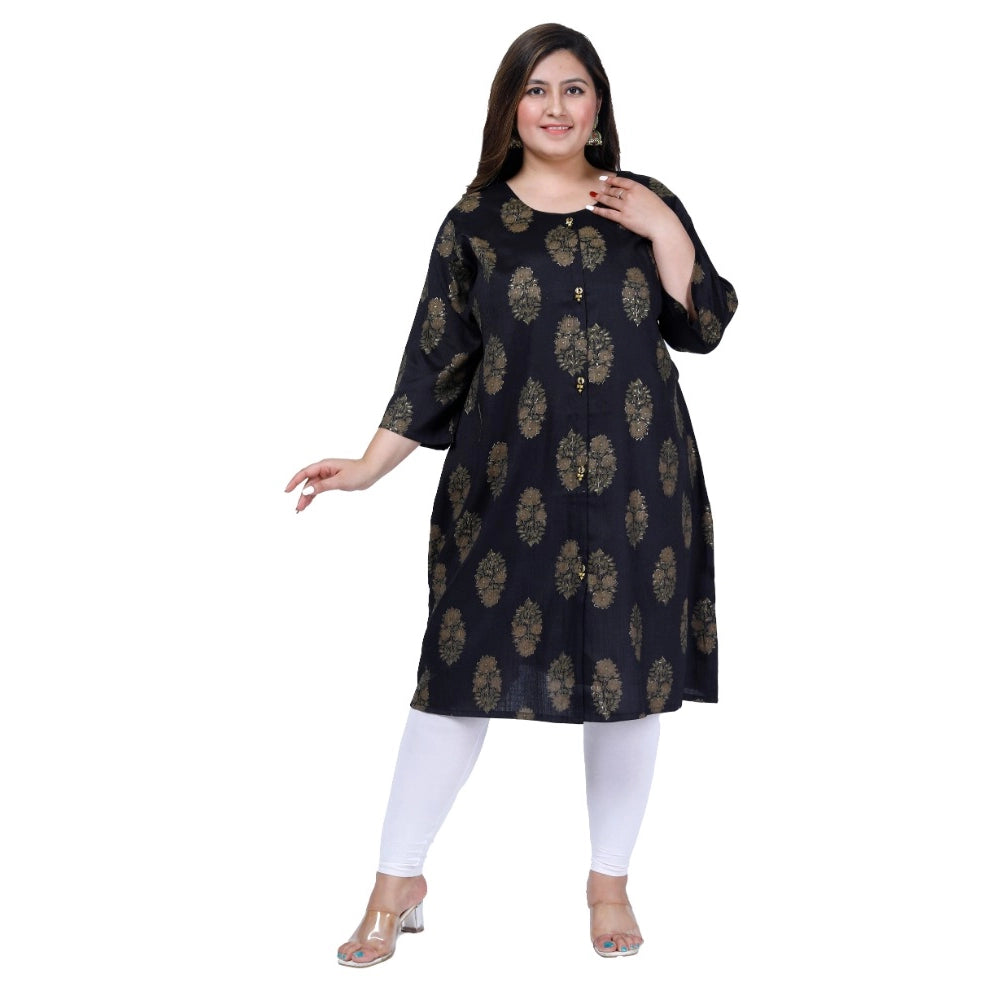 Amfyn Women's Office wear Golden Foil Capsule A-Line Kurti (Black)