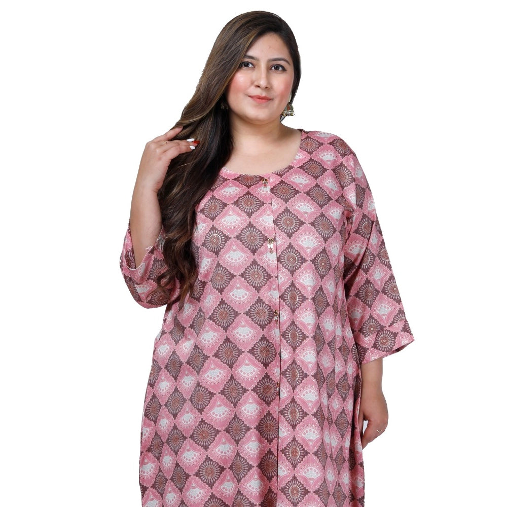 Amfyn Women's Office wear Golden Foil Capsule A-Line Kurti (Pink)